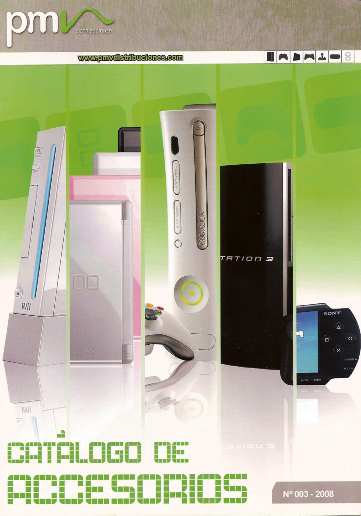 Portada para catálogo de accesorios para consolas "PMV Distribuciones" (2008)